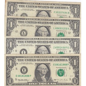 United States of America, 1 Dollar, 1988/1995/1999, VF/XF, p480a, p496, p504, (Total 4 banknotes)