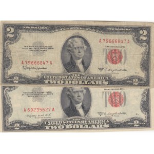 United States of America, 2 Dollars, 1953, FINE to XF, p380 , Total 2 banknotes