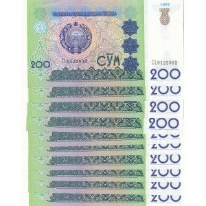 Uzbekistan, 200 Som, 1997, UNC, p80, total 10 banknotes