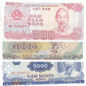 Vietnam,  UNC,  Total 3 banknotes