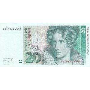 Germany- Federal Republic, 20 Mark, 1991, UNC, p39a