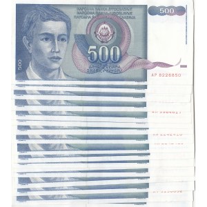Yugoslavia, 500 Dinara, 1990, Different conditions between AUNC(-) and VF, p106, Total 40 banknotes