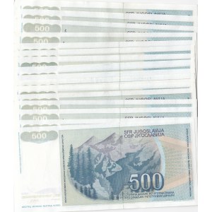 Yugoslavia, 500 Dinara, 1990, Different conditions between AUNC(-) and VF, p106, Total 40 banknotes