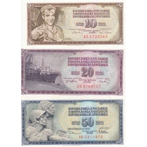 Yugoslavia, 10 Dinara, 20 Dinara, 50 Dinara, 1968/1978, UNC, p82c, p85, p89a