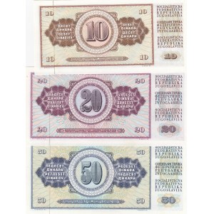 Yugoslavia, 10 Dinara, 20 Dinara, 50 Dinara, 1968/1978, UNC, p82c, p85, p89a