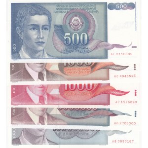 Yugoslavia,  UNC,   Total 5 banknotes