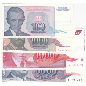 Yugoslavia,  1990, UNC,  total 4 banknotes