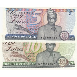 Zaire,  1985, UNC,  total 2 banknotes