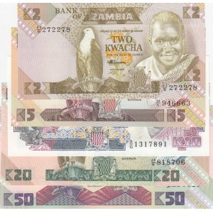 Zambia, 2-5-10-20-50 Kwacha,  UNC, p24-p25-p26-p27-p28, total 5 banknotes