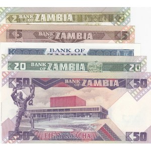 Zambia, 2-5-10-20-50 Kwacha,  UNC, p24-p25-p26-p27-p28, total 5 banknotes