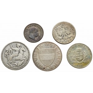 Europa, zestaw 5 monet srebrnych