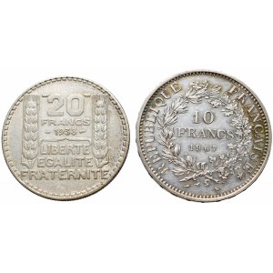 Francja, zestaw 10 franków 1967 i 20 franków 1938