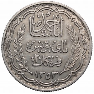 Tunisia, 20 frans 1934, srebro