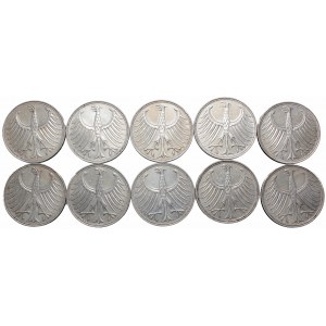 Germany, lot of 10 silver 5 mark 1951-1961
