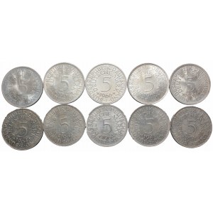 Niemcy, Zestaw 5 marek 1961-1967 (10szt) srebro