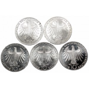 Germany, lot 5 pcs 10 mark 1972 Olympic games