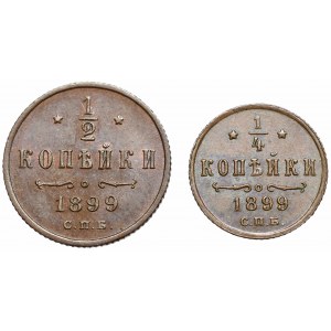 Russia, Nicholas II, Lot 1/4 and 1/2 kopeck 1899