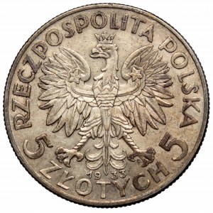 II Rzeczpospolita, 5 złotych 1933 Głowa kobiety