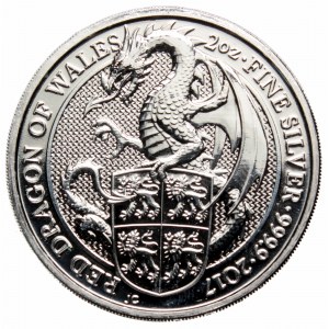 Great Britain, 5 pounds 2017 Red dragon of Wales