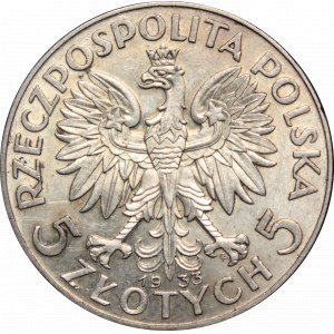 II Rzeczpospolita, 5 złotych 1933 Głowa kobiety