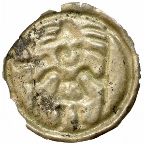 Kujawy(?), Brakteat II połowa XIII wieku, Rycerz z krzyżem i proporcem