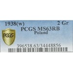 II Rzeczpospolita, 2 grosze 1938 - PCGS MS63 RB