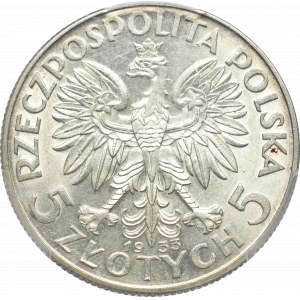 II Rzeczpospolita, 5 złotych 1933 Głowa kobiety - PCGS AU58