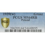 II Rzeczpospolita, 1 grosz 1939 - PCGS MS64 RB
