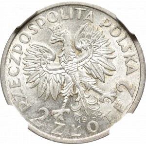 II Rzeczpospolita, 2 złote 1933 Głowa kobiety - NGC AU58 - skrętka