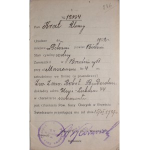 II Rzeczpospolita, Książeczka kasa chorych Brześć 1927