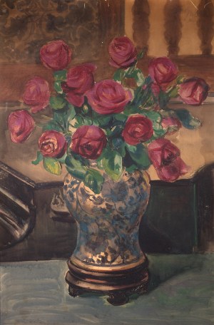 Teodor Grott (1884 Częstochowa - 1972 Kraków), Róże w chińskim wazonie