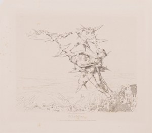 Adolph Schrödter (1805 - 1875, Niemcy), Baron Münchhausen unoszony przez kaczki, ok. 1840 