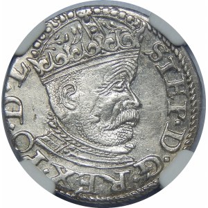 Stefan Batory, Trojak 1585, Ryga – duża głowa, lilijki