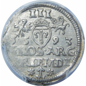 Zygmunt III Waza, Trojak 1593, Wilno – herb Chalecki z rozetkami po bokach – hybryda