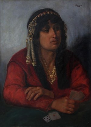 Feliks Michał Dziewański (1863-1947), Cyganka wróżąca z kart (1886)
