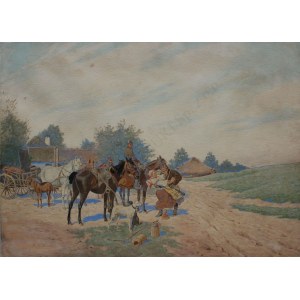 Stanisław Masłowski (1853-1926), Scena rodzajowa przed polowaniem
