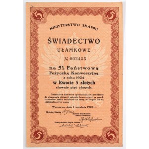 ŚWIADECTWO UŁAMKOWE, 5 zł, 1924