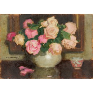 Alfons Karpiński (1875 Rozwadów - 1961 Kraków), Różowe róże w wazonie