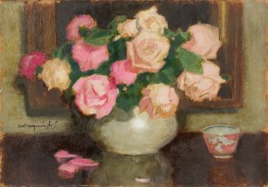 Alfons Karpiński (1875 Rozwadów - 1961 Kraków), Różowe róże w wazonie