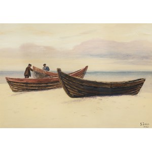 Soter Małachowski-Jaxa (1867 Wolanów - 1952 Kraków), Rybacy przy łodziach, 1923 r.