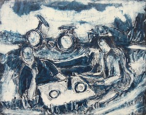 Bertil Lundberg (1922–2000), Scena rodzajowa z rowerem, 1949 r.