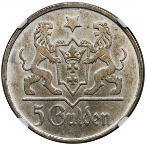 Wolne Miasto Gdańsk, 5 guldenów 1923 - NGC MS62 - PIĘKNE