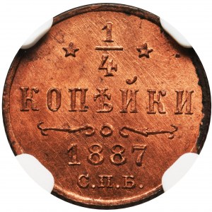 Rosja, Aleksander III, 1/4 Kopiejki Petersburg 1887 СПБ - NGC MS65 RD