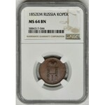 Russia, Nicholas I, Kopek Jekaterinburg 1852 EM - NGC MS64 BN