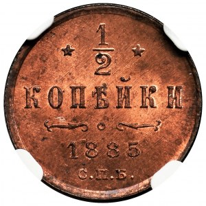 Rosja, Aleksander III, 1/2 Kopiejki 1885 СПБ - NGC MS65 RB