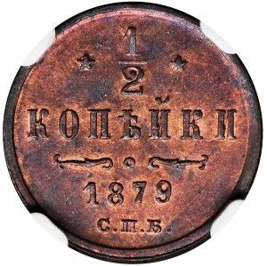 Rosja, Aleksander II, 1/2 Kopiejki Petersburg 1879 СПБ - NGC MS62 RB