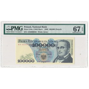 100.000 złotych 1990 - AN 0000050 - PMG 67 EPQ - atrakcyjny numer