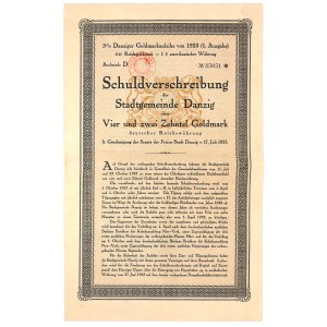Gdańsk, Stadtgemeinde Danzig, 5% pożyczka 1923, 1 emisja, obligacja 4,2 Goldmark - RZADKOŚĆ