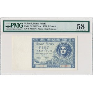 5 złotych 1930 - R - PMG 58 - rzadka seria jednoliterowa