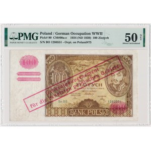 100 złotych 1934(9) - oryginalny przedruk okupacyjny - BO bez kropki - PMG 50 NET - rzadka odmiana
